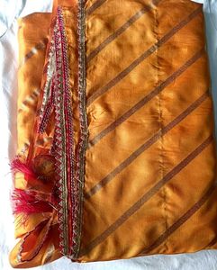 Vibrant Yellow Saree & Red Traditional Blouse