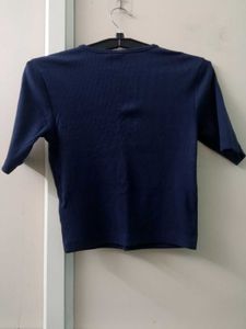 Navy Blue Henleys Top ZUDIO