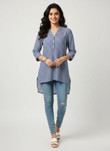 Striped Button-Down Tunic Top
