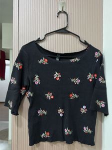 Black Embroidered Cropped Top