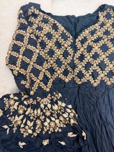 Elegant Navy Embroidered Gown