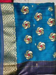 Blue Saree with Gold Embroidery