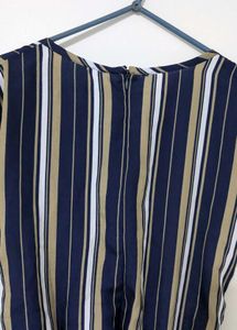 Navy Blue and Beige Striped Basic Jumpsuit