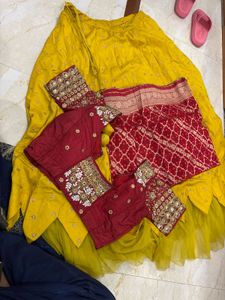 Designer Yellow Lehenga with Red Blouse