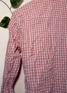 Gingham print baby pink colour shirt for women