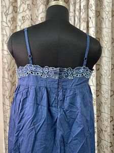 Blue Blouse with White Embroidery
