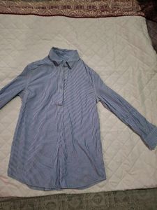 Blue Striped Button-Up Tunic Shirt