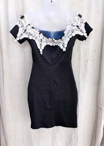 I. Black Lace Trim Off-Shoulder Dress