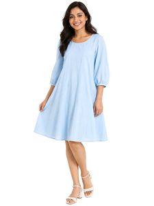 Light Blue Puff Sleeve Dress