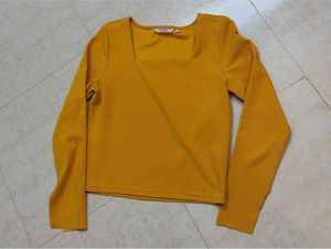 Mustard Yellow Square Neck Long Sleeve Top
