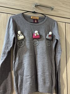 Grey Embellished Smiley Face Sweater