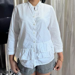 Zara White Ruffled Button-Down Top