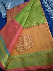 Elegant Green &amp; Orange Saree pure pattu