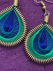 Peacock Feather Thread Earrings