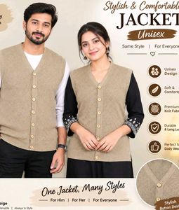 Unisex Beige V-Neck Sleeveless Jacket