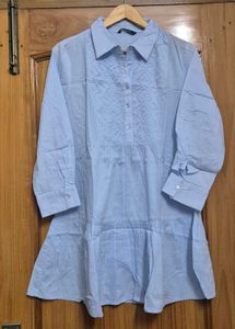 Light Blue Embroidered Button-Up Top