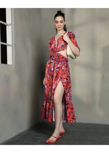 Vibrant Floral Maxi Dress with Slit