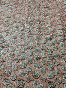 Embroidery Work Net Material Peach Colour
