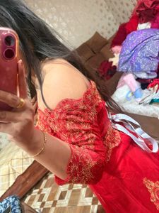 Stunning Red &amp; Gold Embroidered Gown