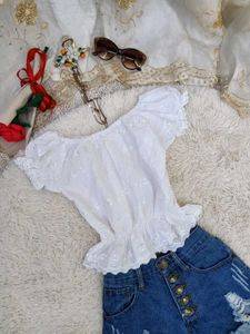 Elegant White Off-Shoulder Embroidered Blouse