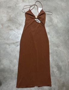 Zara Cut-Out Knit Dress – Bronze color