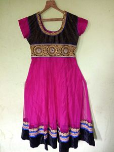 Heavy work velvet and net pink Anarkali L SIZE