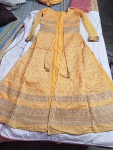Elegant Yellow Gaown with Koti wit