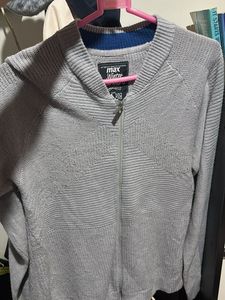 Gray Knit Zip-Up Sweater