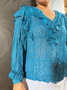 Chic Teal Ruffled Blouse