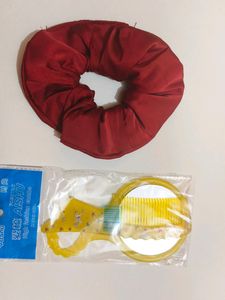 Hair Rubber In Satin And Mirror With Comb