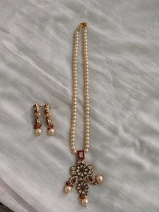 Elegant Pearl &amp; Ruby Jewellery Set
