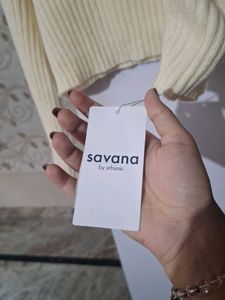 Cream Ribbed V-Neck Crop Sweater