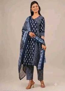 Blue Printed Kurta Set with Dupatta