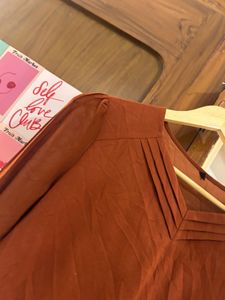 Chic Rust-Colored V-Neck Blouse
