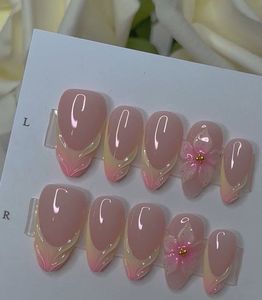 Pink Floral French Press-On Nails