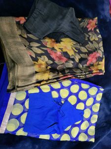 Beautiful Floral &amp; Polka Dot Saree with Blouse