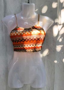 241110. Boho Ethnic Crochet Crop Top