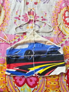 Blue Car Graphic Halter Top