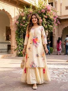 Srishti Size L Creamy yellow Print Kurta