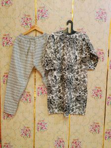 🇳🇿💫🎀Elegant Grey Floral Print Kurta Set