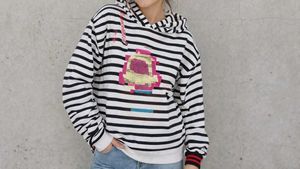 Striped Hoodie with Pixelated Graphic