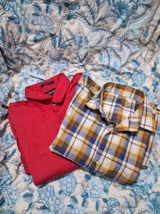 Two Men's Shirts - Red & Plaid