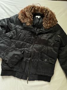 Men's Black Bomber Jacket with Fur Collar