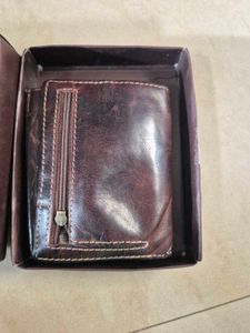 Brown Leather Wallet with Embossed Detail