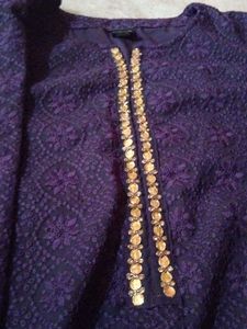 Elegant Purple Kurta with Gold Embellishments