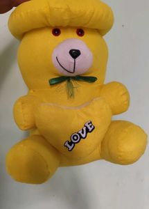 Cute Yellow Teddy Bear with Hat and 'LOVE' Heart S