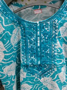 Blue Leaf Print Kurta top