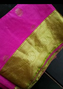 Vibrant Pink Silk Saree with Gold Border