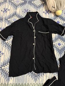Black Pajama Set with White Piping