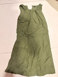 Olive Green Textured Sleeveless Dress